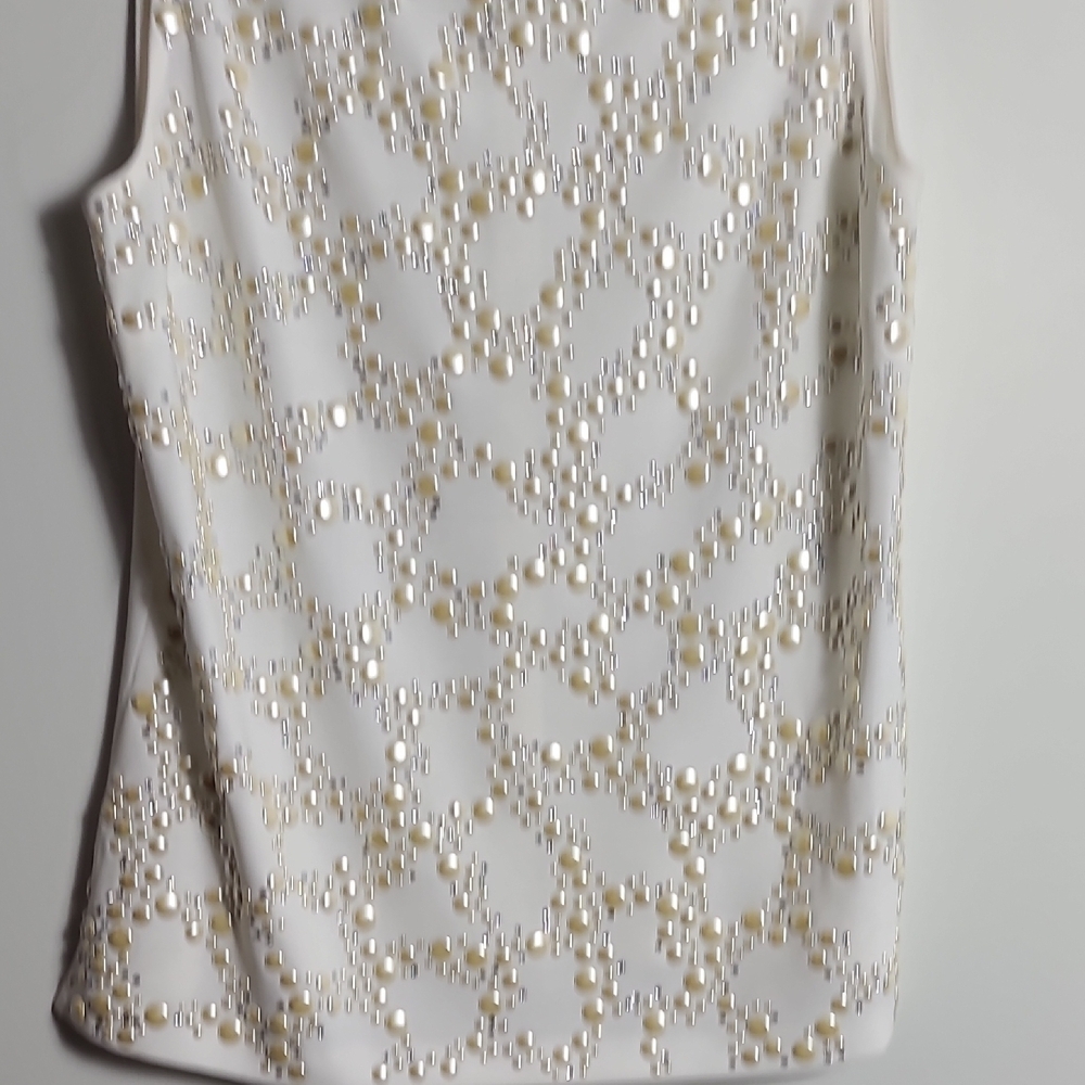 ST.JOHN Evening Ivory With Silver and Cream  Elegant Sleeveless Top Size 8 - Picture 5 of 16
